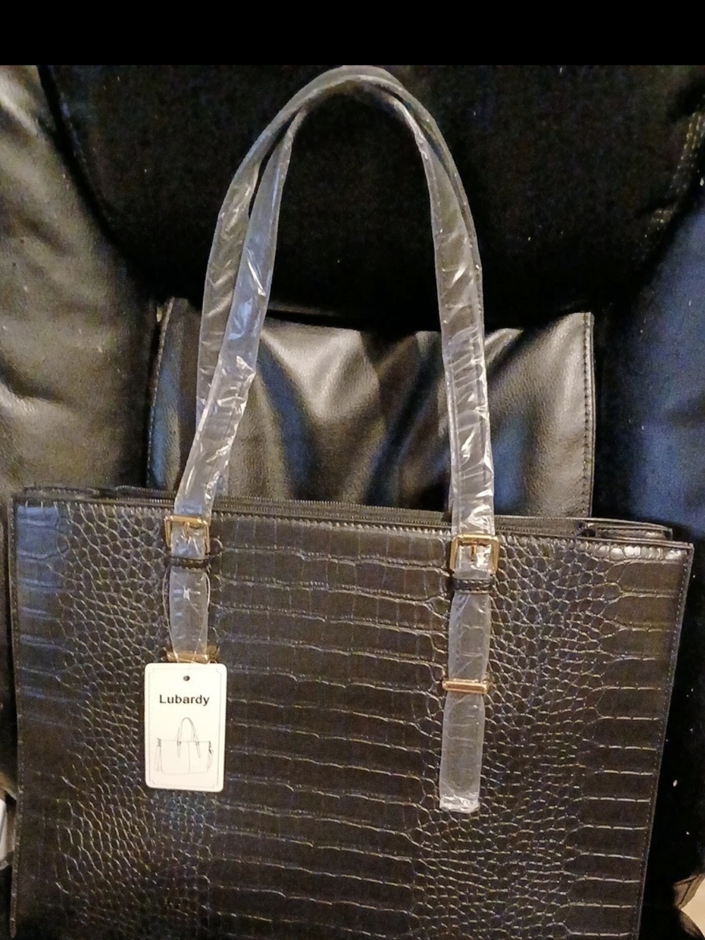 Black Croc-Embossed Laptop Tote